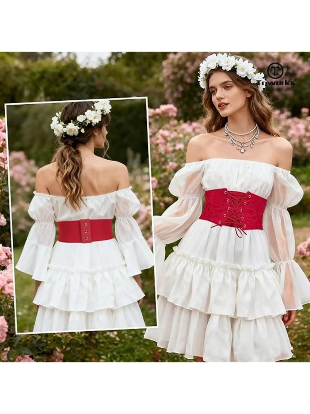Women Waist Belt Corset Lace Up Tied Elastic Wide Belt for Dresses Halloween